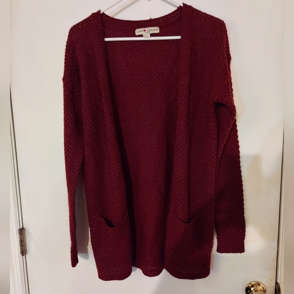 Love Change Sweaters - Love Change knit cardigan with pockets- burgundy/wine color